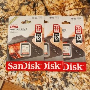 3 SanDisk Ultra 32 GB SDHC memory cards